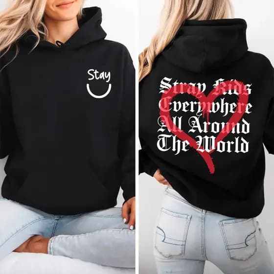 Moletom Feminino Unissex Canguru Blusa de Frio com Capuz "Stay" Stray Kids Kpop Grupo