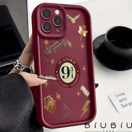 Capinha Capa Branca com Design de Ícones do Harry Potter Para iPhone 11 14 15 16 12 17 13 pro max 7/8 plus