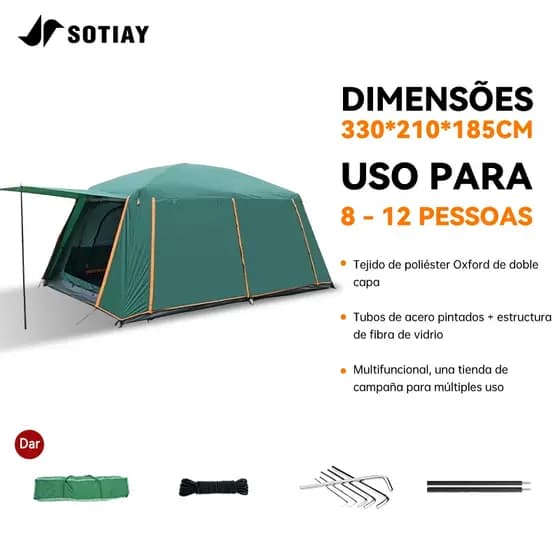 Sotiay Barraca Camping Acampamento8-12 Pessoas Impermeavel 4000mm Barraca Familiar Grande 330*210*185cm