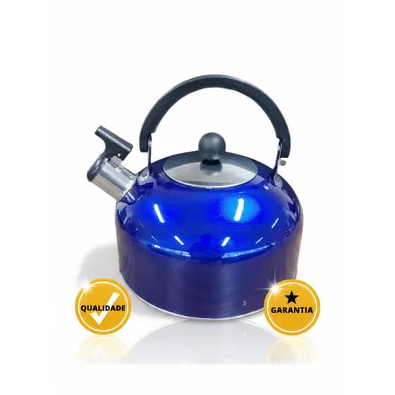 Chaleira Apito Inox 2,5L Vermelha ou Azul Sortida Thika Café Chá Chimarrão Leiteira Ferver água