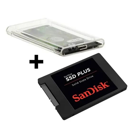 SSD EXTERNO - SSD SANDISK PLUS 480GB + CASE USB 3.0 - NOVO ORIGINAL COM NOTA FISCAL E GARANTIA