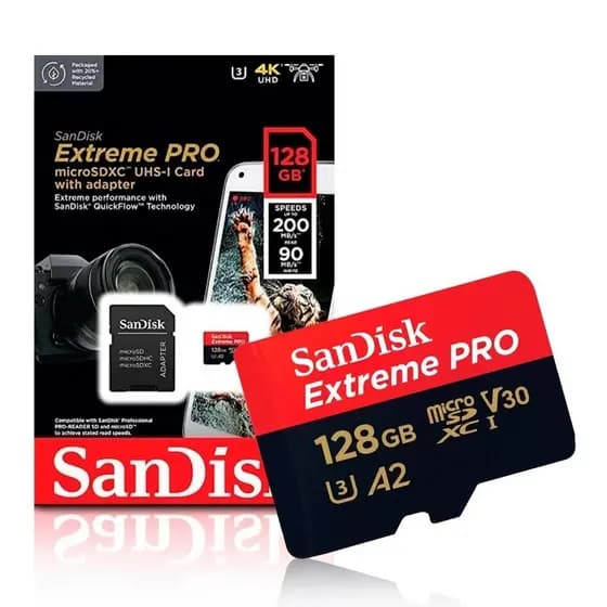 CARTAO DE MEMORIA MICRO SD SANDISK 128GB EXTREME PRO 4K ORIGINAL SANDISK COM NOTA FISCAL E GARANTIA