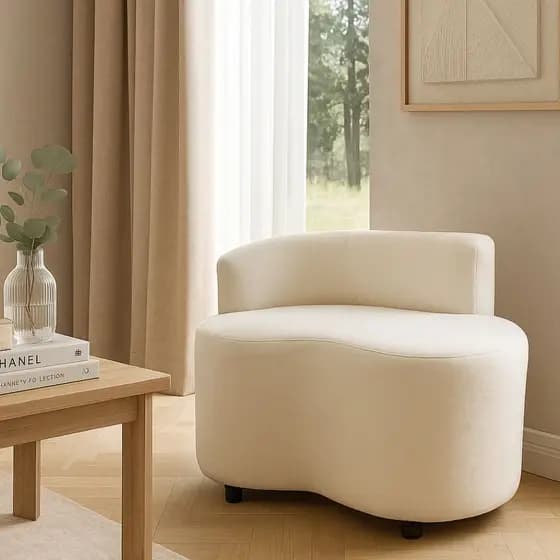 Sofá Orgânico Sofie Luxo Curvo Moderno 1 metro Sofisticado Escritório Tecido Macio Suede Bege Claro