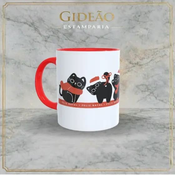 caneca personalizada - vermelho de 325ml- estampa de gato natalino
