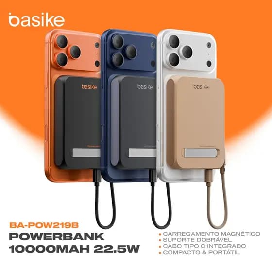 Basike Power Bank Magnético 10000mAh 22.5W Carregamento Rápido Sem Fio para iPhone Android