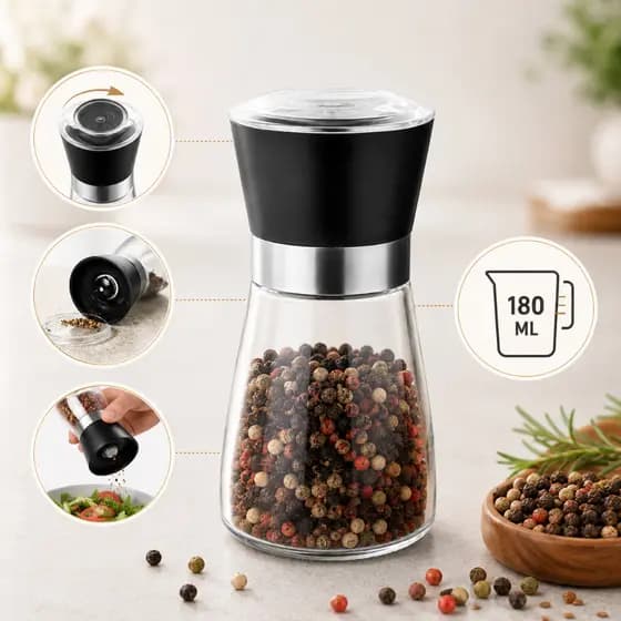 Moedor de Temperos Manual Cerâmica e Vidro e Inox Para Sal Grosso Especiarias Cozinha