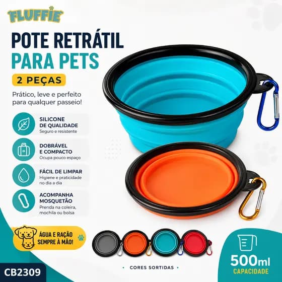 1 2 4 Und Pote Retrátil para Pets Dobrável Portátil com Mosquetão Silicone Fluffie