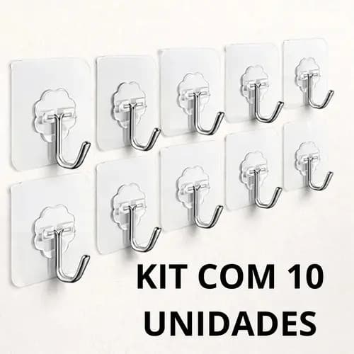 Kit 10 Ganchos Adesivos Design Invisível Forte E Discreto Sem Furar Cabides Transparente Sem Sujar