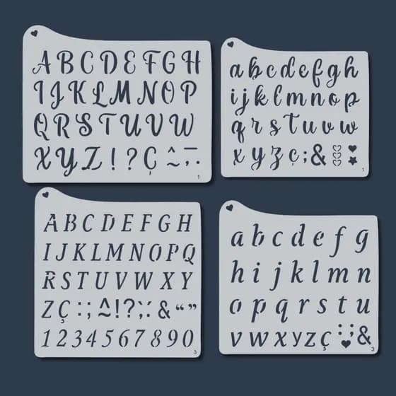 Kit 4 Stencil Molde Alfabeto Letras Abecedário Pintura para Pano de Prato, Tecido, MDF, Artesanato
