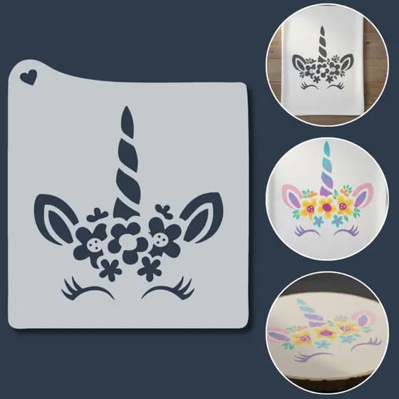 Stencil Molde Unicórnio Criativo Escolar Divertido para Artesanato, Pintura Infantil, Tecido, Mdf