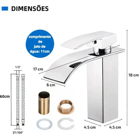 Torneira cascata para banheiro, torneira misturadora de alça única, saída baixa, 18 cm, aço inoxidável, decoração cromad