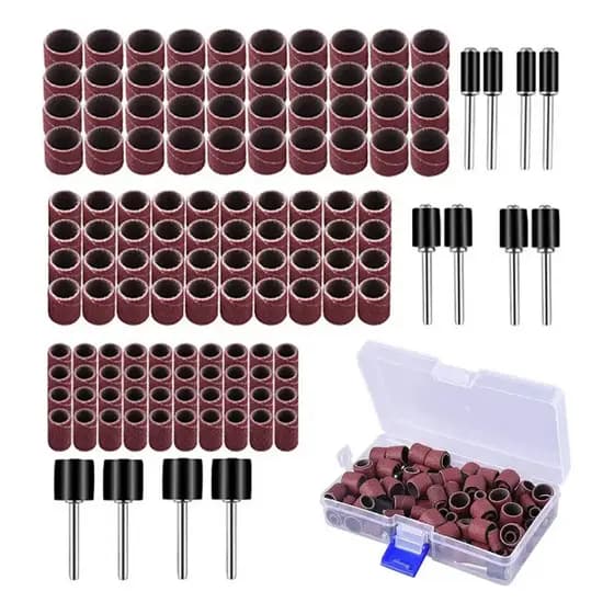132 peças Micro lixa de manga de moagem 120 peças 3 especificações anel de areia + 12 peças eixo central, embalagem de c