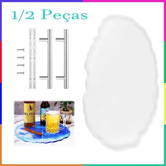 1/2 Pçs Bandeja de resina epóxi moldes de silicone para bandeja retangular, tábua de servir de mármore redonda com alças