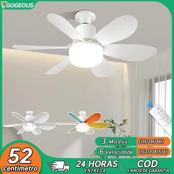 Ventilador de teto Com Luz LED E27 Controle Remoto Economia Silencioso Para Salas de Estar Quartos