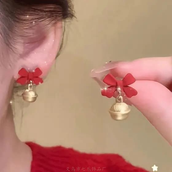 Arco vermelho menina coração nicho natal sino brincos moda natal brincos clipes de orelha brincos de ano novo
