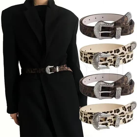 Cintura Com Estampa De Leopardo De Pelúcia-Cinto Simples Da Moda-Acessórios De Estilo Doce E Legal-Vestido De Terno Jean
