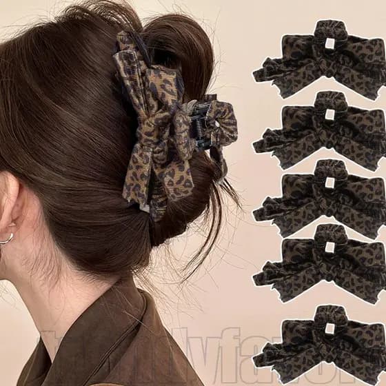4/2/1 Unidade De Grampos De Cabelo Com Laço De Leopardo-Grampo Para Trás-Prendedor De Rabo De Cavalo-Requintado , Elegan