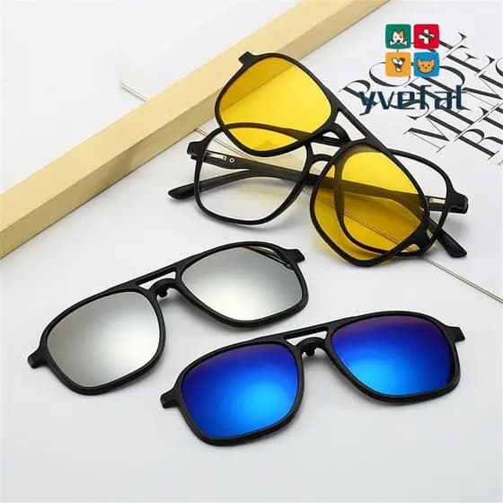 Conjunto De Óculos De Sol Polarizados YVEFAT , Armação Quadrada Para Ciclismo/Condução Preta , Proteção UV400