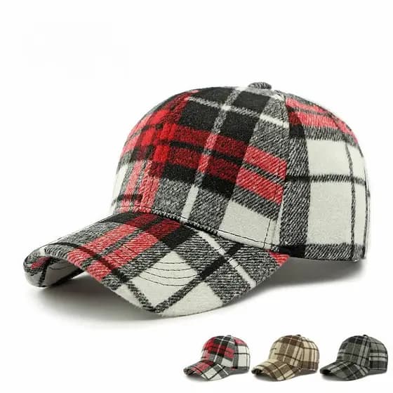 Boné De Beisebol De Lã Xadrez Para Mulheres Inverno Calor Ao Ar Livre Hardtop Versátil Língua De Pato Chapéu Masculino D