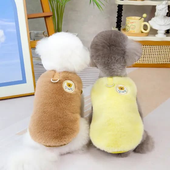Casaco de Pele de Coelho para Animais de Estimação S-XXL Moda Europeia e Americana Outono Inverno Quente Amarelo Marrom