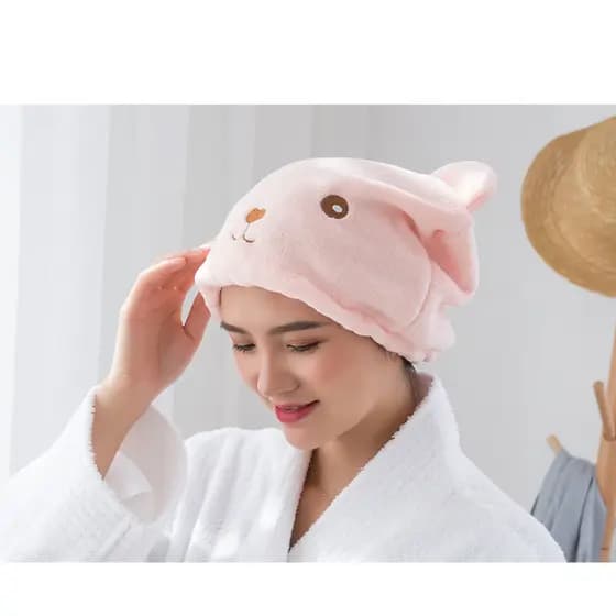 1pc Toalha de Banho Super Absorvente para Secagem de Cabelo Boné de Urso de Desenho Animado Microfibra Macia Envoltório