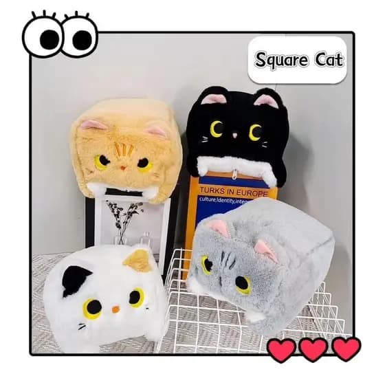 Brinquedo de Pelúcia Estátua de Gato Fofo Brinquedo de Pelúcia Gato Quadrado Presente de Aniversário para Criança PVXQ