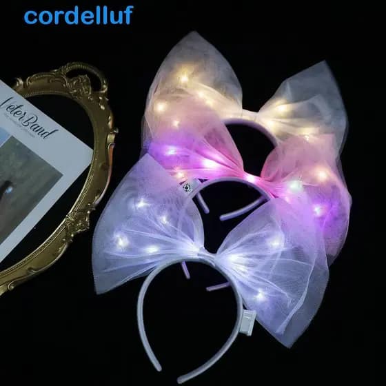 CORDELLUF Faixa De Cabeça Com Laço LED , Decoração De Ano Novo , Argola De Cabelo Brilhante , Malha