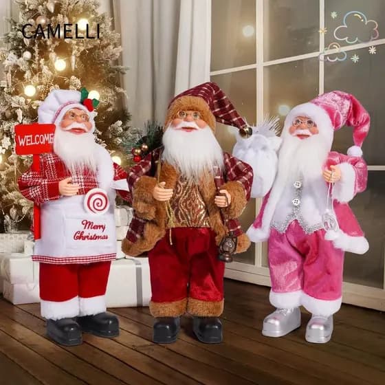 Enfeites de árvore de Natal fofos de Papai Noel em pé, 2025 estilos de decoração de casa de 12 polegadas, bonecos de Pap