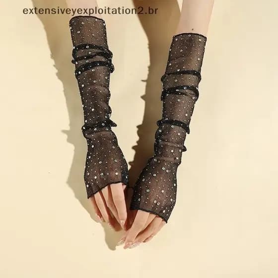 Fundo para fotografia de moda, malha brilhante, luvas longas de renda, acessórios de decoração para unhas, mangas de bra