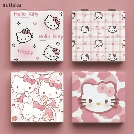 sutiska 1 Pc Saniro Hello Kitty Mini Espelho De Maquiagem Portátil Bonito Kt Cat Espelhos Dobráveis De Dois Lados Mulher