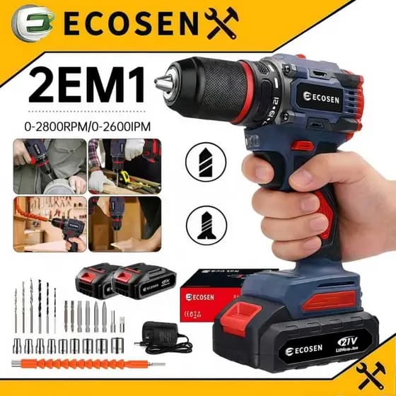 Furadeira Parafusadeira Sem escovas 21V 2 Baterias em caixae de papelão e acessórios