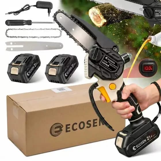 Mini Motoserra Poda Jardinagem 21V 6 Polegadas - Leve e Portátil com 2 Baterias Inclusas
