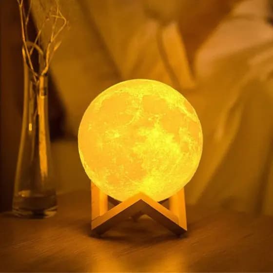 Luminária Lua 3D LED Luz Noturna Decorativa Moderna