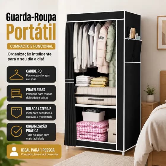 Easy-to-Assemble Guarda Roupa, Black Guarda Roupa Solteiro 146x56x44 cm,à Prova de Poeira Guarda Roupa de Solteiro