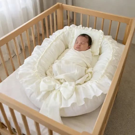 Ninho Redutor De Berço Para Bebe Com Laço E Travesseirinho MENINAS várias cores e temas Branco