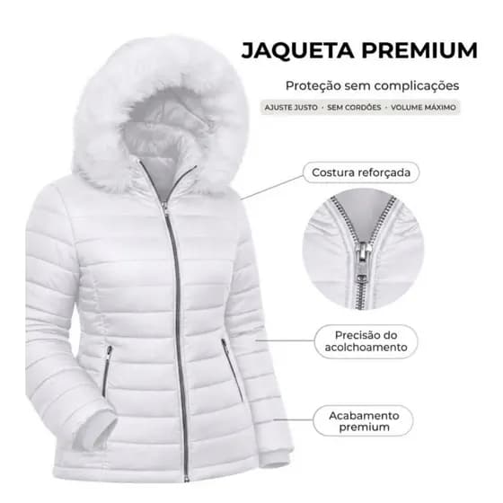 Jaqueta Puffer Feminina Peluciada com Capuz Pelinho Ideal para Dias Frios