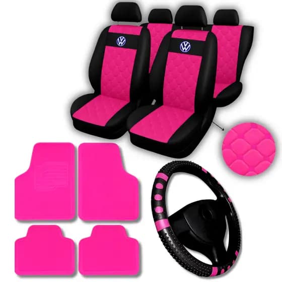 Capa Banco Carro Couro Volkswagen Gol G1 G2 G3 G4 G5 G6 G7 G8 + tapete de carro vermelho azul rosa