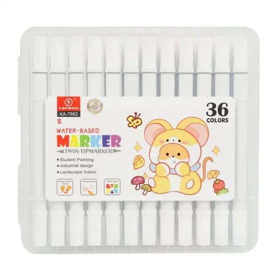 Kit 36 Marcadores Dupla Ponta Kapbom – Cores Vibrantes à Base de Água com Estojo Portátil