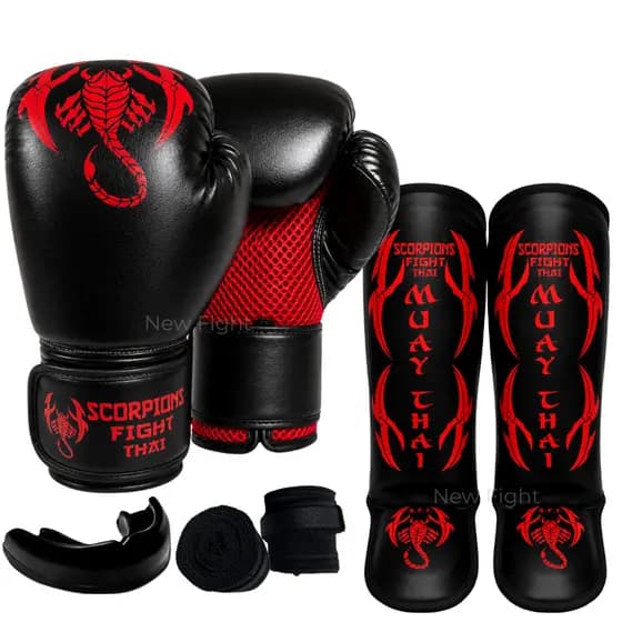 Kit Muay Thai Luva + Caneleira + Bandagem + Bucal