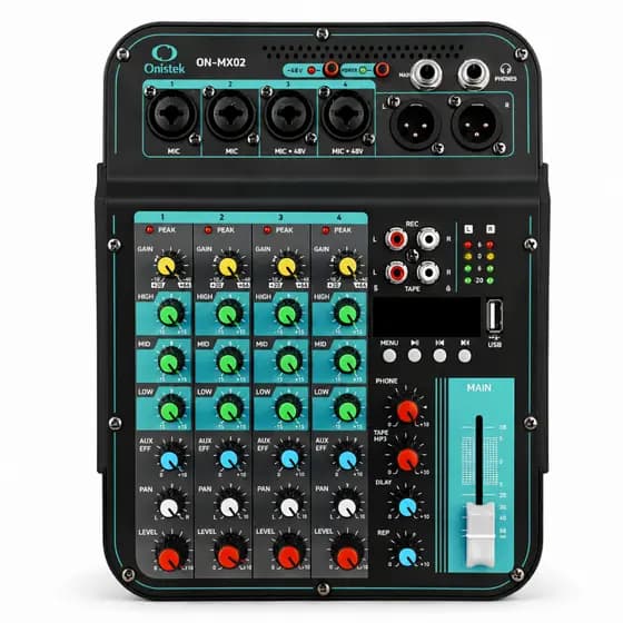 Mesa De Som Profissional 6 Canais Bluetooth Bivolt USB ON-MX02 Para DJ Igreja Eventos Live Karaokê E Estúdio