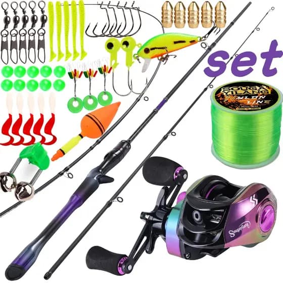 Conjunto De Pesca Sougayilang Vara E Carretel De 1.8 M Com Relação De Engrenagem 7.2 : 1 , Adequado Para Em Água Salgada