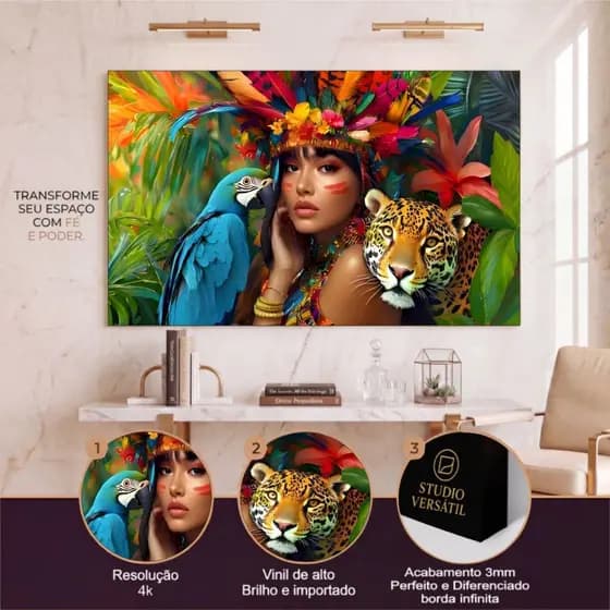 Quadro Decorativo Indígena Amazônia Arte Colorida Moderno Peça Única