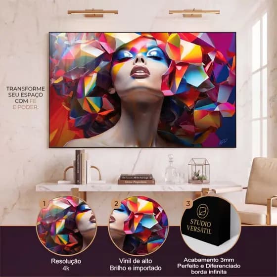Quadro Decorativo Grande Luxo Mulher Colorido Abstrato Peça Única