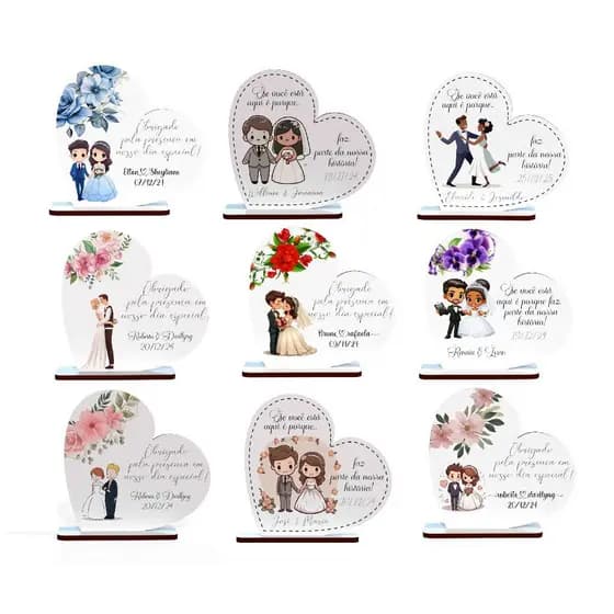 Lembrancinhas de Casamento Presente Personalizado em MDF Noivinhos Casal