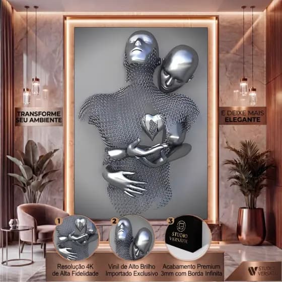 Quadro Decorativo Figura de Metal Estátua de Arte Romântica Abstrata Casal Grande