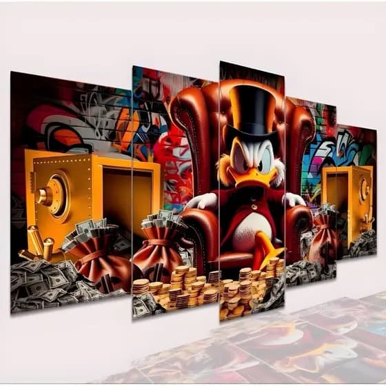 Kit 5 Peças Quadros Decorativos Mosaico Tio Patinhas Cofre Milionário