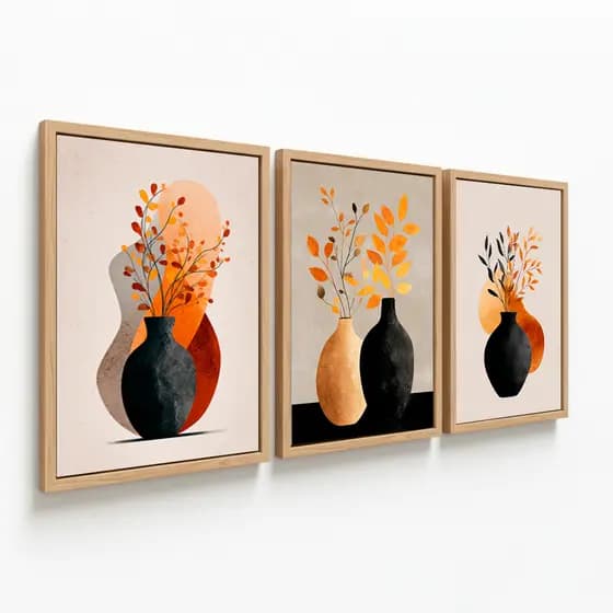 Trio Quadros Decorativos Com Moldura Floral Moderno