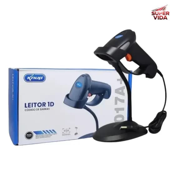 Leitor De Codigo De Barras Laser Knup Com Suporte USB Boletos Bancarios Preto Resistente
