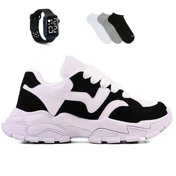 Conjunto de Academia para Mulheres - Tenis Feminino Casual + Smart Watch + 1 par de Meia Esportivo