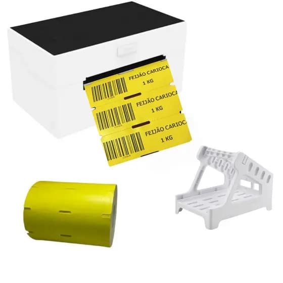 Impressora De Etiqueta Térmica Usb + 1 Rolo Gôndola + 1 Suporte de Etiqueta